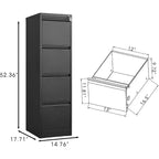 Classeur à 4 tiroirs avec serrure, armoire de classement verticale robuste pour bureau à domicile, armoire de rangement pour fichiers de format Lettre/Légal/A4/F4
