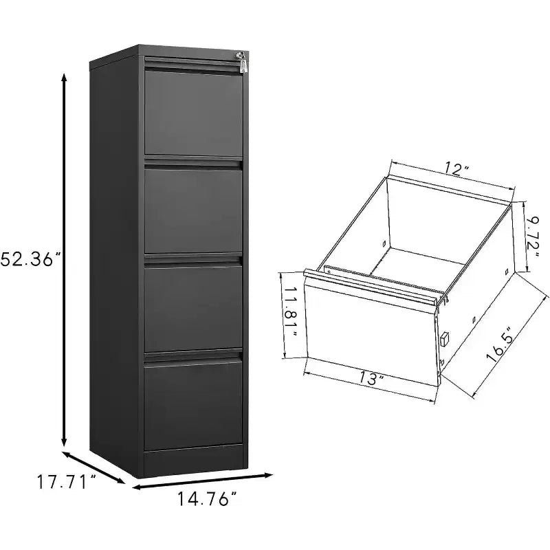 Classeur à 4 tiroirs avec serrure, armoire de classement verticale robuste pour bureau à domicile, armoire de rangement pour fichiers de format Lettre/Légal/A4/F4