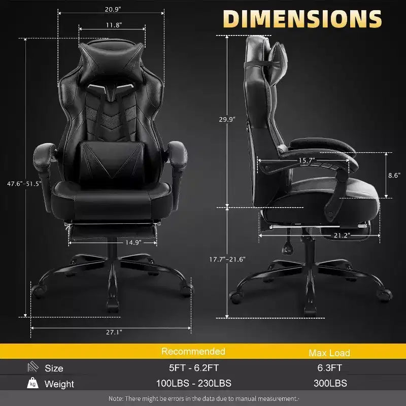 BALHAM TRADE-Chaise de bureau de jeu de luxe avec dossier haut, repose-pieds, support lombaire massant et fonction inclinable