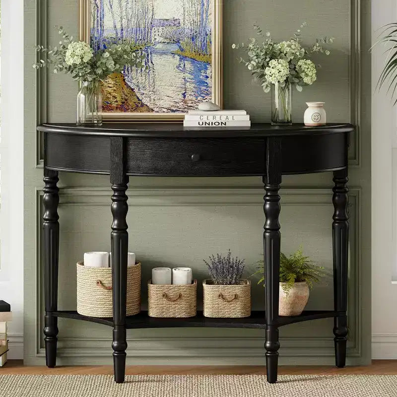 Polibi Farmhouse Crescent Entry Console with Drawer & Shelf