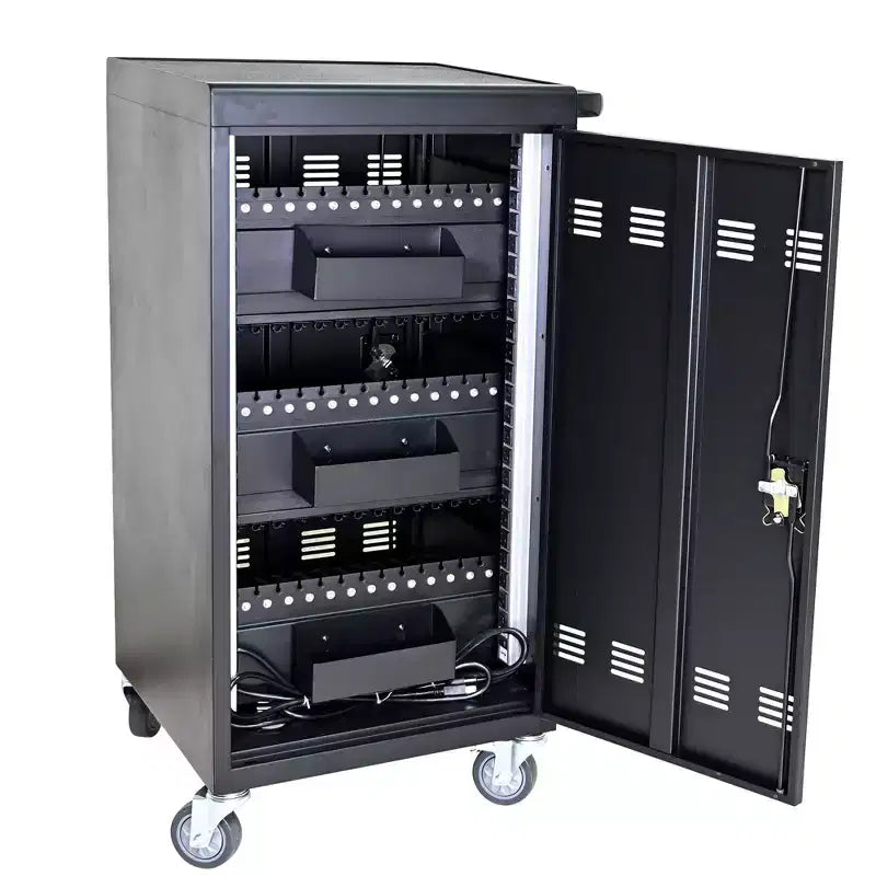 Chariot de recharge mobile pour 45 appareils avec serrure et clé, station de recharge pour ordinateurs portables et tablettes à 4 roulettes pour salle de classe, bureau
