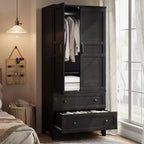 Armoire Wardrobe Closet with 2 Drawers,72 Wooden Tall Clothing Wardrobe Cabinet with Hanging Rod, Armoire with Doors Adjustable Shelves for Bedroom