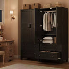Armoire de rangement avec 2 tiroirs, grande armoire à vêtements de 183 cm de hauteur avec tringle à suspendre, armoire avec portes et étagères réglables pour chambre à coucher