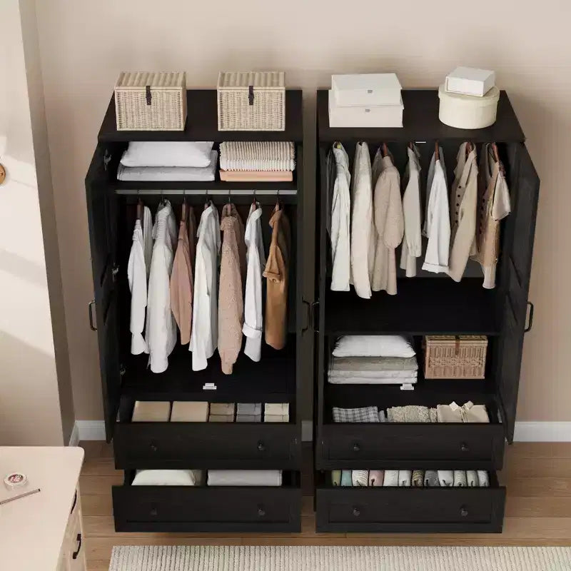 Armoire de rangement avec 2 tiroirs, grande armoire à vêtements de 183 cm de hauteur avec tringle à suspendre, armoire avec portes et étagères réglables pour chambre à coucher