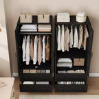 Armoire de rangement avec 2 tiroirs, grande armoire à vêtements de 183 cm de hauteur avec tringle à suspendre, armoire avec portes et étagères réglables pour chambre à coucher