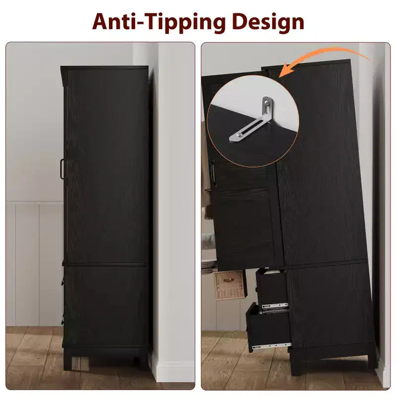 Armoire de rangement avec 2 tiroirs, grande armoire à vêtements de 183 cm de hauteur avec tringle à suspendre, armoire avec portes et étagères réglables pour chambre à coucher