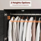 Armoire de rangement avec 2 tiroirs, grande armoire à vêtements de 183 cm de hauteur avec tringle à suspendre, armoire avec portes et étagères réglables pour chambre à coucher