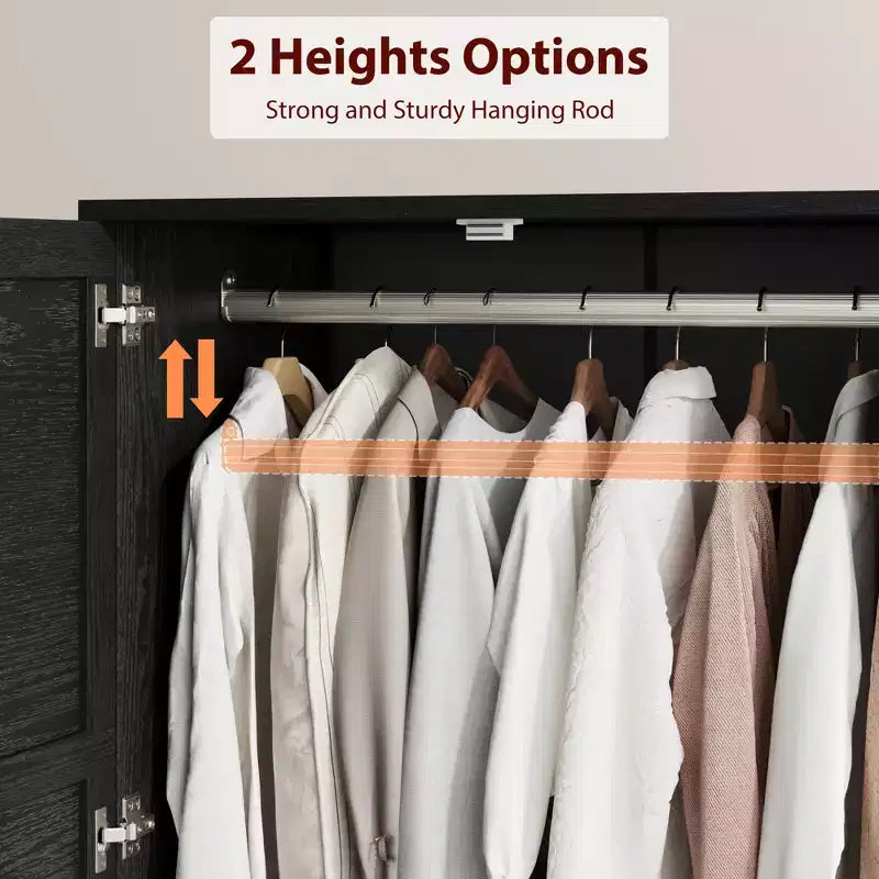 Armoire de rangement avec 2 tiroirs, grande armoire à vêtements de 183 cm de hauteur avec tringle à suspendre, armoire avec portes et étagères réglables pour chambre à coucher