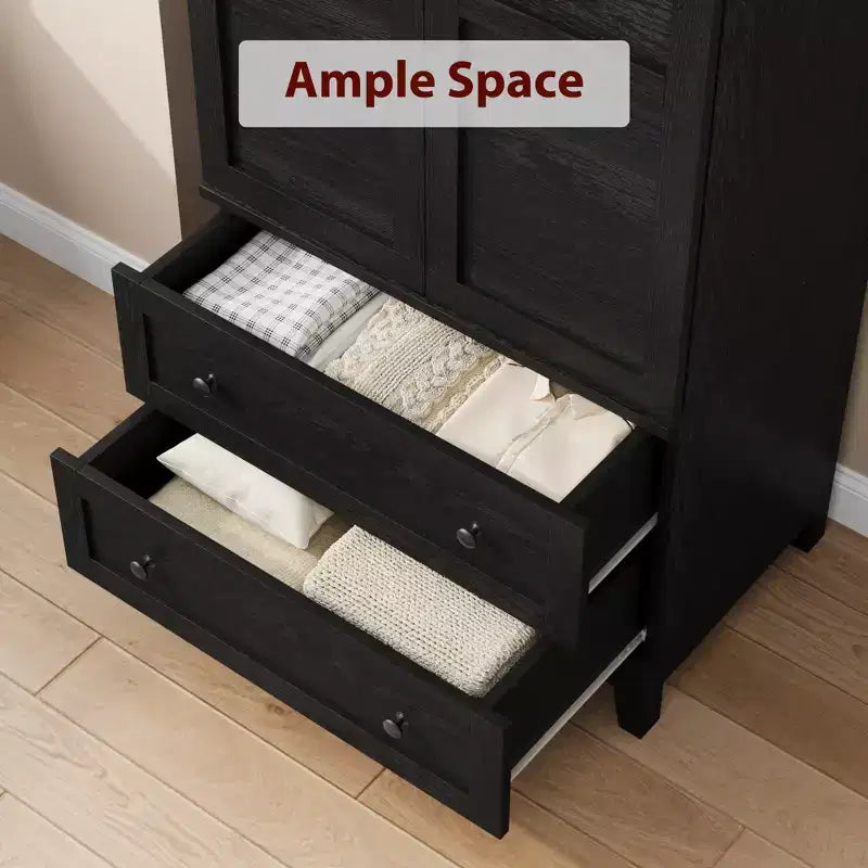 Armoire de rangement avec 2 tiroirs, grande armoire à vêtements de 183 cm de hauteur avec tringle à suspendre, armoire avec portes et étagères réglables pour chambre à coucher