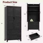 Armoire de rangement avec 2 tiroirs, grande armoire à vêtements de 183 cm de hauteur avec tringle à suspendre, armoire avec portes et étagères réglables pour chambre à coucher