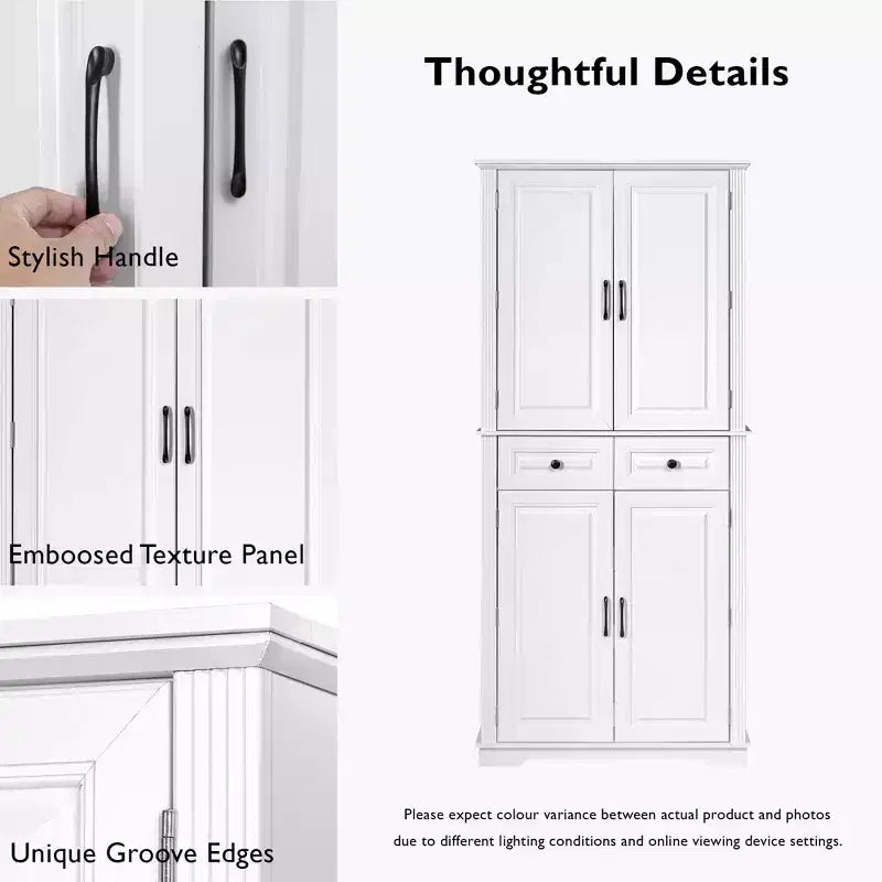 sumyeg Armoire de cuisine/garde-manger de 180 cm avec 3 organiseurs coulissants, 2 tiroirs, 6 étagères de porte, design rustique en relief