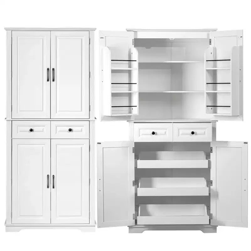 sumyeg Armoire de cuisine/garde-manger de 180 cm avec 3 organiseurs coulissants, 2 tiroirs, 6 étagères de porte, design rustique en relief