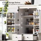 sumyeg Armoire de cuisine/garde-manger de 180 cm avec 3 organiseurs coulissants, 2 tiroirs, 6 étagères de porte, design rustique en relief