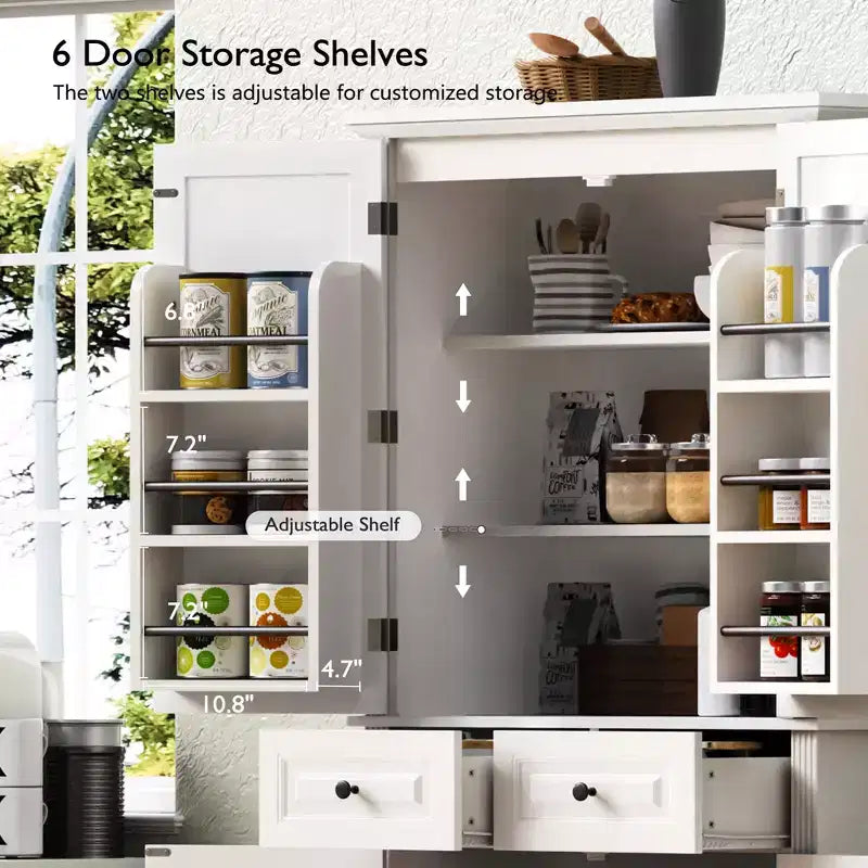 sumyeg Armoire de cuisine/garde-manger de 180 cm avec 3 organiseurs coulissants, 2 tiroirs, 6 étagères de porte, design rustique en relief
