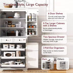 sumyeg Armoire de cuisine/garde-manger de 180 cm avec 3 organiseurs coulissants, 2 tiroirs, 6 étagères de porte, design rustique en relief
