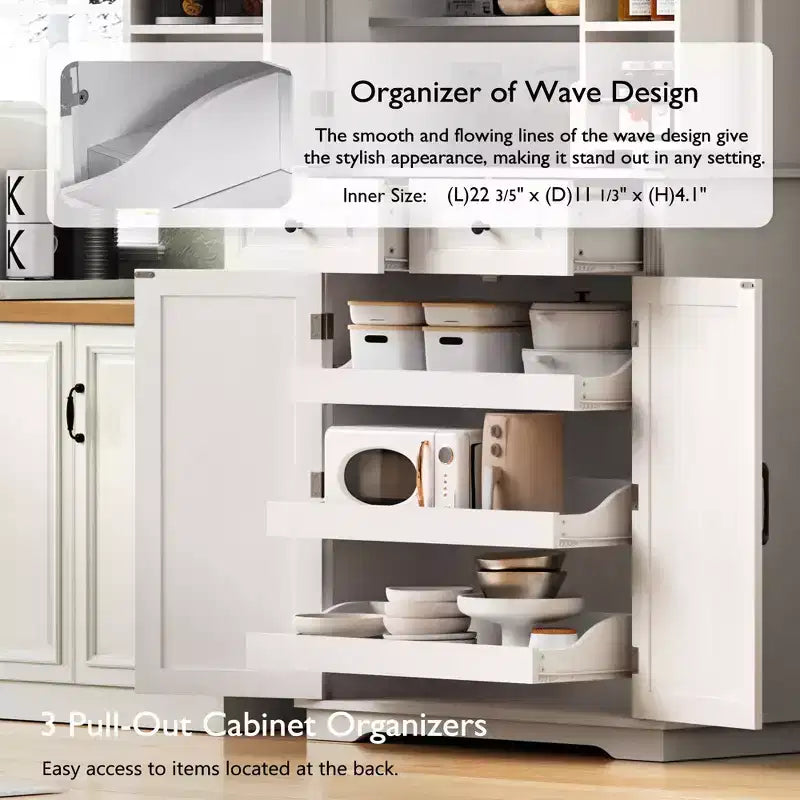 sumyeg Armoire de cuisine/garde-manger de 180 cm avec 3 organiseurs coulissants, 2 tiroirs, 6 étagères de porte, design rustique en relief