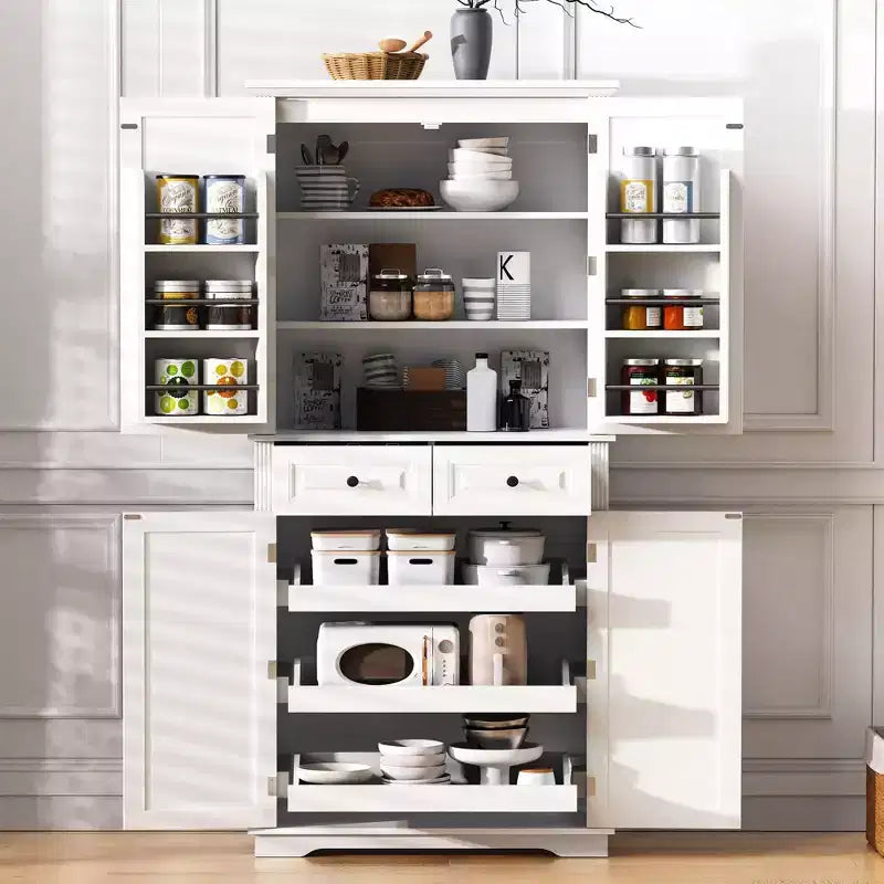 sumyeg Armoire de cuisine/garde-manger de 180 cm avec 3 organiseurs coulissants, 2 tiroirs, 6 étagères de porte, design rustique en relief
