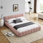 MAYEERTY Cadre de lit rembourré grand format avec tissu épais et tête de lit Cadre solide pour chambre à coucher Rose