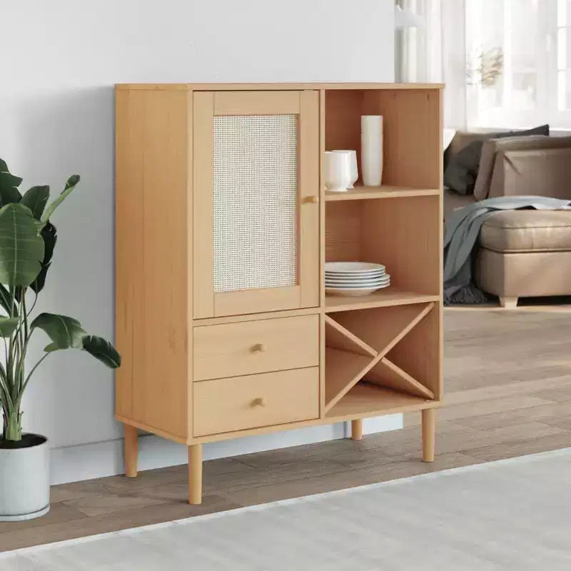 vidaXL SENJA Buffet haut de rangement armoire latérale aspect rotin en pin massif