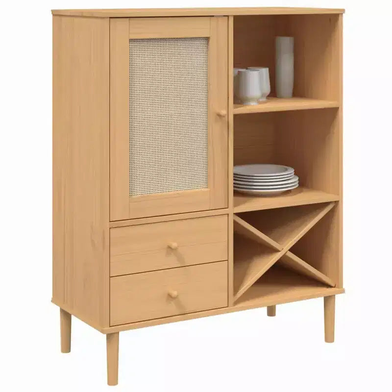 vidaXL SENJA Buffet haut de rangement armoire latérale aspect rotin en pin massif