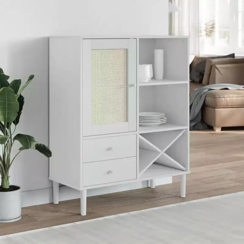 vidaXL SENJA Buffet haut de rangement armoire latérale aspect rotin en pin massif