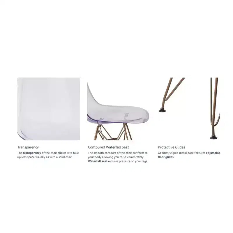 Okak Lot de 2 chaises de salle à manger élégantes, chaises de cuisine avec pieds dorés et assise transparente, chaises de salle à manger modernes pour salon, salle à manger, doré+transparent