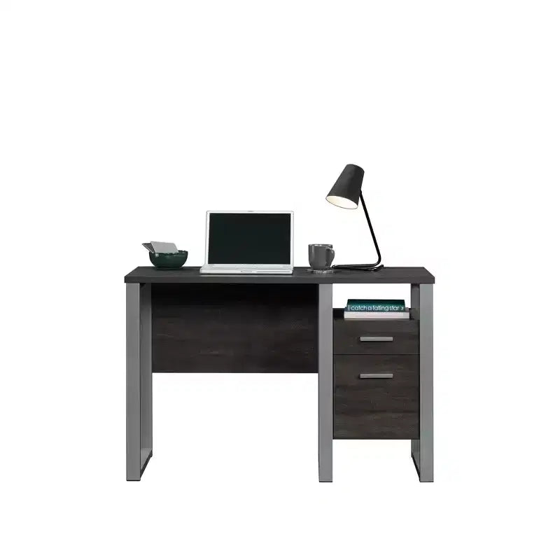 TUYOHW 45 Bureau, bureau d'ordinateur avec 2 tiroirs de rangement et 1 étagère ouverte, cadre en métal, bureau d'écriture moderne pour bureau à domicile, étude, chambre, noir