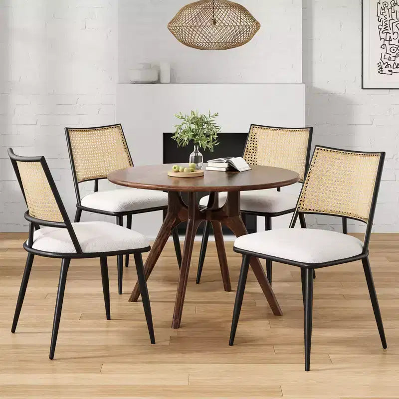 Okak Lot de 2 chaises de salle à manger du milieu du siècle, chaises de salle à manger en rotin avec cadre en métal, chaises de salle à manger en bouclette pour salle à manger, cuisine