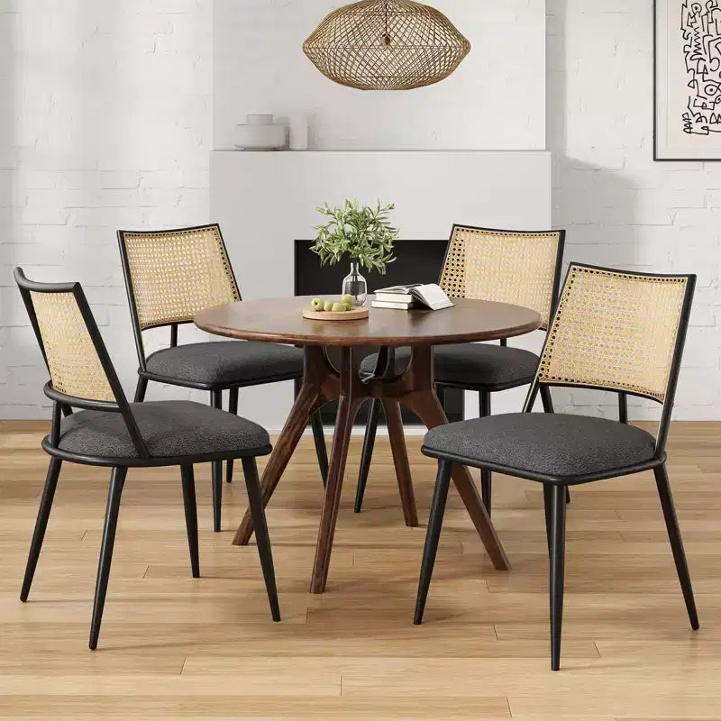 Okak Lot de 2 chaises de salle à manger du milieu du siècle, chaises de salle à manger en rotin avec cadre en métal, chaises de salle à manger en bouclette pour salle à manger, cuisine