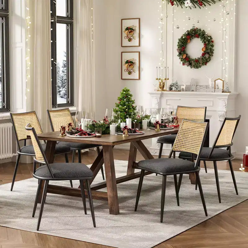 Okak Lot de 2 chaises de salle à manger du milieu du siècle, chaises de salle à manger en rotin avec cadre en métal, chaises de salle à manger en bouclette pour salle à manger, cuisine