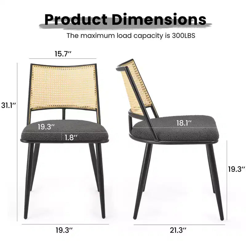 Okak Lot de 2 chaises de salle à manger du milieu du siècle, chaises de salle à manger en rotin avec cadre en métal, chaises de salle à manger en bouclette pour salle à manger, cuisine