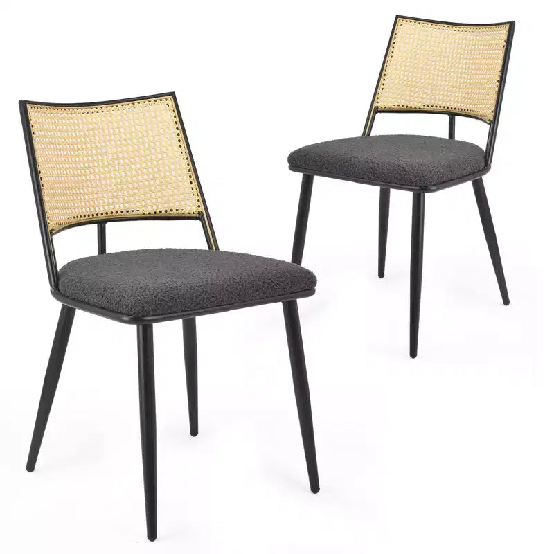 Okak Lot de 2 chaises de salle à manger du milieu du siècle, chaises de salle à manger en rotin avec cadre en métal, chaises de salle à manger en bouclette pour salle à manger, cuisine