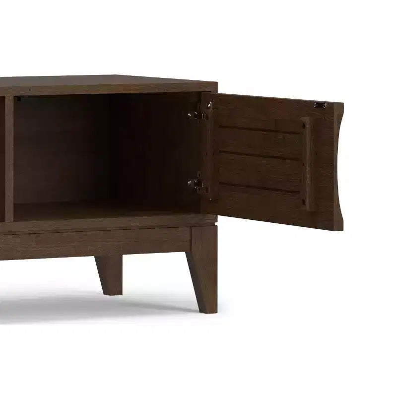Meuble TV bas moderne du milieu du siècle en bois massif Pearson de 72 pouces de large pour téléviseurs jusqu'à 80 pouces
