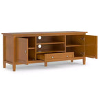 Meuble TV bas moderne du milieu du siècle en bois massif de 183 cm de large Noelle, en noyer, pour téléviseurs jusqu'à 80 pouces