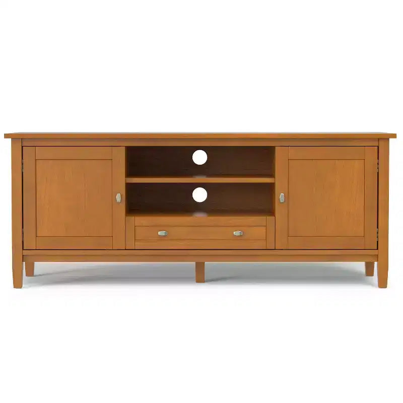 Meuble TV bas moderne du milieu du siècle en bois massif de 183 cm de large Noelle, en noyer, pour téléviseurs jusqu'à 80 pouces