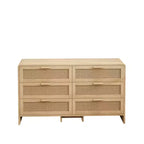 JVNOXK Meuble d'angle incurvé en bois massif et rotin 51,18 pouces, 6 tiroirs profonds, unité de rangement adaptée au salon ou à la chambre, finition naturelle