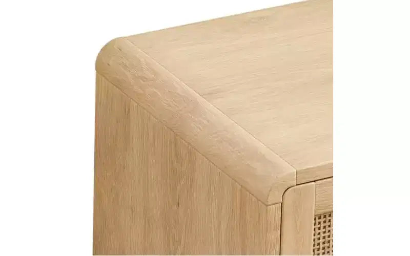 JVNOXK Meuble d'angle incurvé en bois massif et rotin 51,18 pouces, 6 tiroirs profonds, unité de rangement adaptée au salon ou à la chambre, finition naturelle