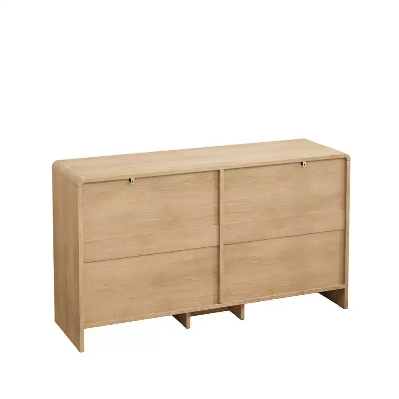 JVNOXK Meuble d'angle incurvé en bois massif et rotin 51,18 pouces, 6 tiroirs profonds, unité de rangement adaptée au salon ou à la chambre, finition naturelle