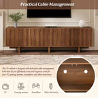 Meuble TV Rétro en Bois Grainé, Portes Ondulées, Convient aux TV Jusqu'à 75 Pouces, Console Média de Style Rustique avec Grand Espace de Rangement, Base Robuste