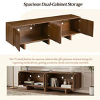 Meuble TV Rétro en Bois Grainé, Portes Ondulées, Convient aux TV Jusqu'à 75 Pouces, Console Média de Style Rustique avec Grand Espace de Rangement, Base Robuste