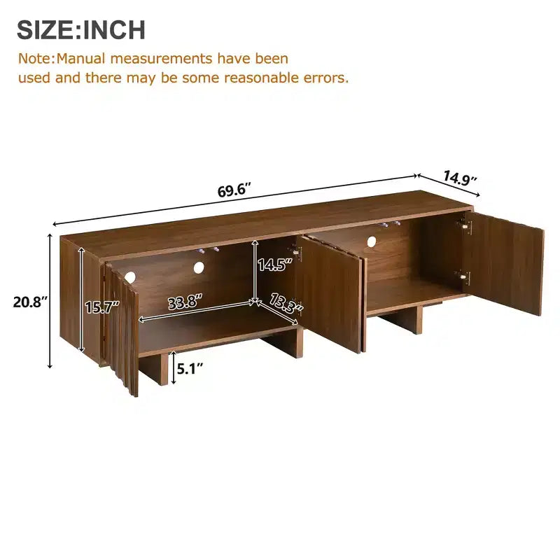 Meuble TV Rétro en Bois Grainé, Portes Ondulées, Convient aux TV Jusqu'à 75 Pouces, Console Média de Style Rustique avec Grand Espace de Rangement, Base Robuste