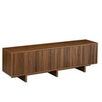 Meuble TV Rétro en Bois Grainé, Portes Ondulées, Convient aux TV Jusqu'à 75 Pouces, Console Média de Style Rustique avec Grand Espace de Rangement, Base Robuste