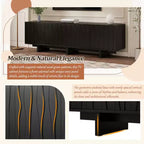 Meuble TV Rétro en Bois Grainé, Portes Ondulées, Convient aux TV Jusqu'à 75 Pouces, Console Média de Style Rustique avec Grand Espace de Rangement, Base Robuste