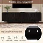 Meuble TV Rétro en Bois Grainé, Portes Ondulées, Convient aux TV Jusqu'à 75 Pouces, Console Média de Style Rustique avec Grand Espace de Rangement, Base Robuste