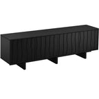 Meuble TV Rétro en Bois Grainé, Portes Ondulées, Convient aux TV Jusqu'à 75 Pouces, Console Média de Style Rustique avec Grand Espace de Rangement, Base Robuste