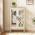 Vitrine illuminée VIYET 44, Présentoir en MDF blanc et verre avec portes en verre trempé et étagères réglables (Fond miroir, Ampoule incluse)
