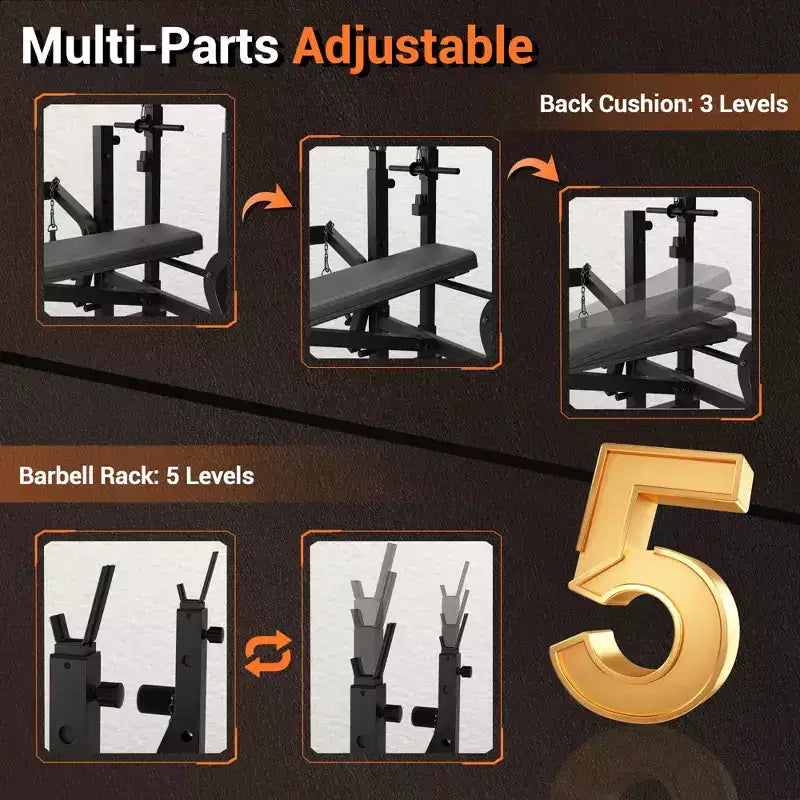 GustoWave Banc de Musculation Réglable, Banc de Développé Couché Multifonction Pliable avec Pupitre à Biceps, Développeur de Jambes et Poulie Haute Latissimus