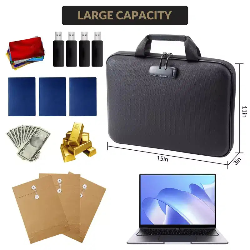 Boîte à documents ignifuge avec serrure, coffre-fort étanche et ignifuge pour documents, mallette de rangement portable pour documents importants