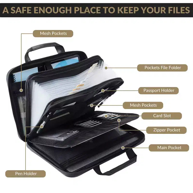 Boîte à documents ignifuge avec serrure, coffre-fort étanche et ignifuge pour documents, mallette de rangement portable pour documents importants