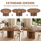 Table à manger ronde extensible de 43,3'' à 59'' pour 4 à 8 personnes, Table à manger ovale de cuisine moderne avec rallonges amovibles, Table de salle à manger, cuisine